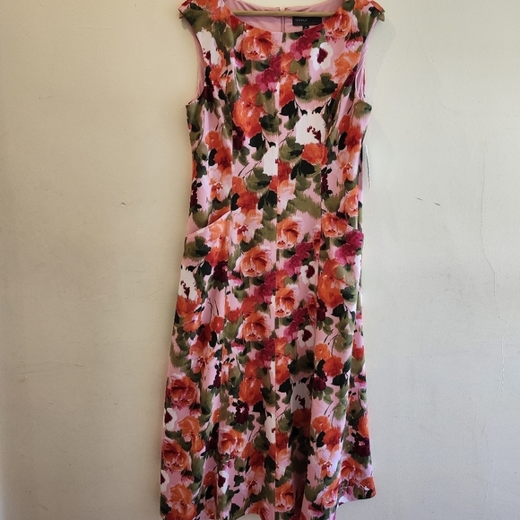 Donna Ricco Bright Floral Bateau Neck Midi Dress Size 12 - Picture 2 of 14
